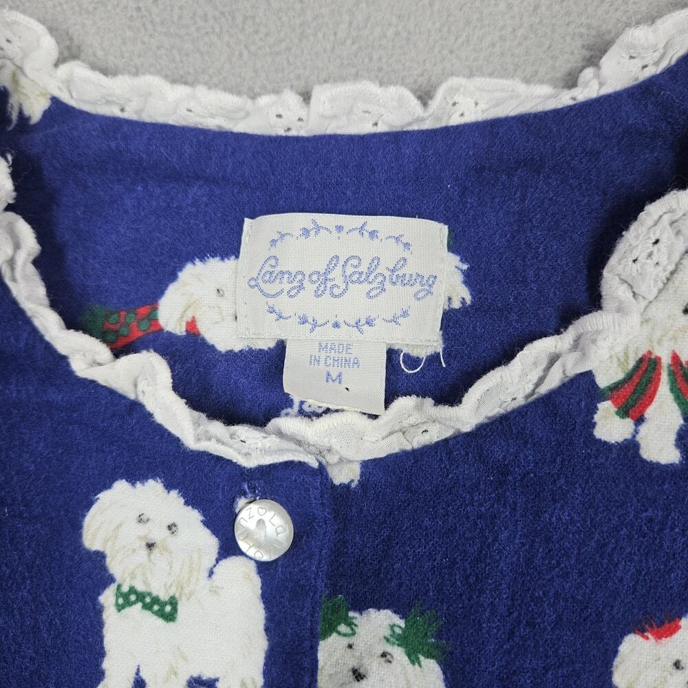 Lanz Salzburg Puppy Love Flannel Nightgown Womens M Cotton Yorkie Navy Blue - Picture 5 of 13